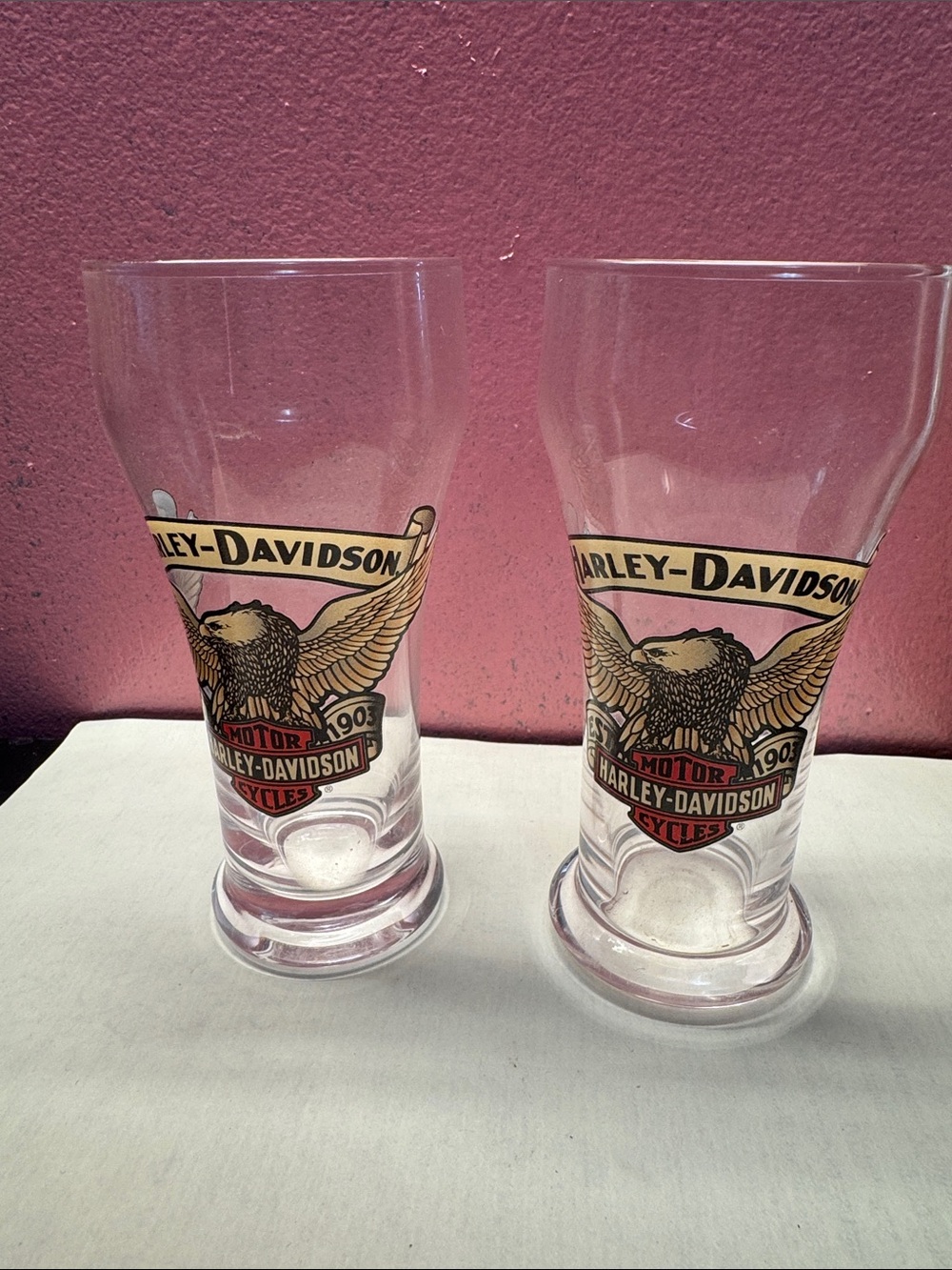 PAIR OF HARLEY DAVIDSON EST. 1903 HALF PINT BEER GLASSES